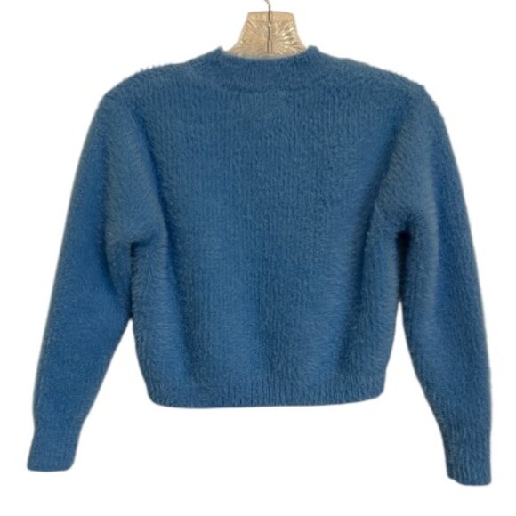 Willow & Wind Fuzzy Cropped Mock Neck Sweater Women's S Blue EUC - Picture 3 of 5